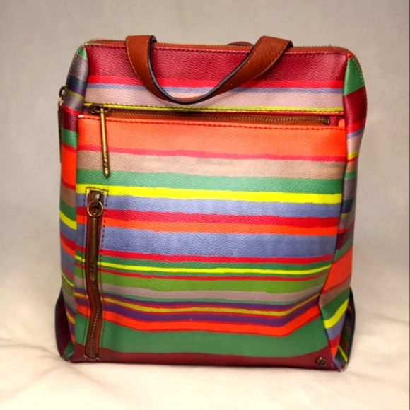 Elliot Luca Bohemian Striped Faux Leather Backpack With Two Front Zip Pockets - Picture 1 of 10